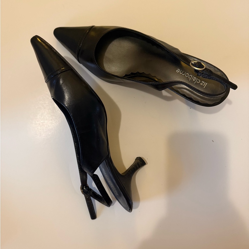 Liz Claiborne Black Pointed Slingback Heels